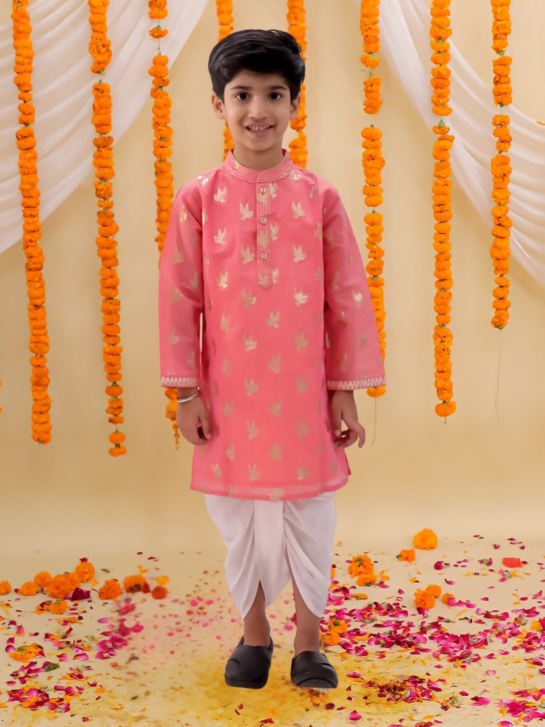 Lil Drama Mishti Peach Kurta Dhoti Set For Boys