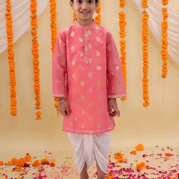 Lil Drama Mishti Peach Kurta Dhoti Set For Boys