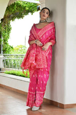 Thumbnail for Vishnu Weaves Women's Rani Handloom Raw Silk Thread Weaving Saree with Blouse