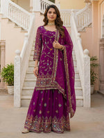 Thumbnail for Teeya Creation Wine Faux Georgette Multi Thread Work Wedding Wear Sharara Set - Distacart