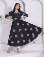 Thumbnail for Miravan Womens Cotton Floral Print Anarkali Kurta-Black - Dista