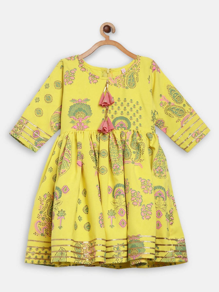 Ahalyaa Mustard Rayon Printed Kids Kurta Palazzo Sets For Kids For Girls - Distacart