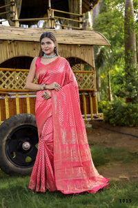 Thumbnail for Partywear Designer Peach Banarasi Silk Fancy Saree - Starwalk - Distacart