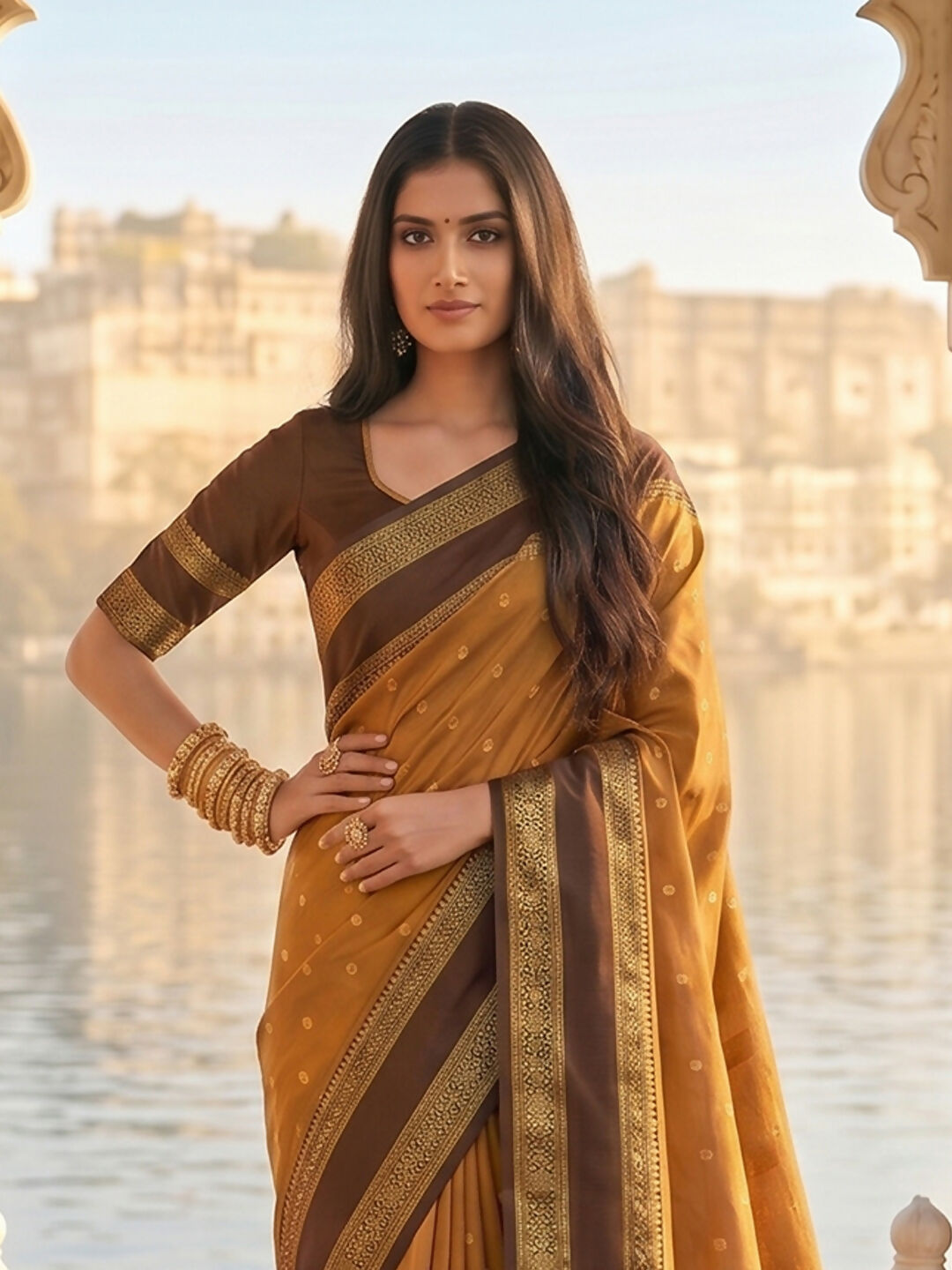 Shree Shyam Fashion Mustard Silk Blend Saree - Dista