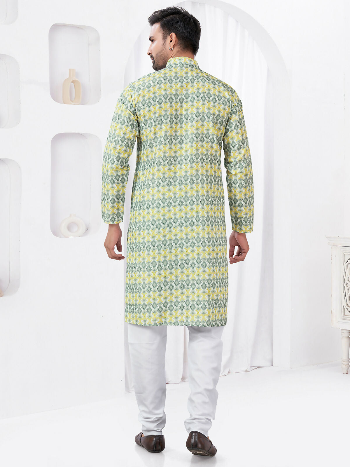 Joban Fashion Men's Rayon Cotton YELLOW Printed Kurta Pyjama set - Distacart