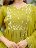 Thumbnail for The52 Lemons Women's Gorgeous Chinon Embroidered Flared Kurta with Pant And Dupatta Set - Distacart