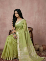 Thumbnail for Shree Shyam Fashion Light Green Cotton Saree - Distacart