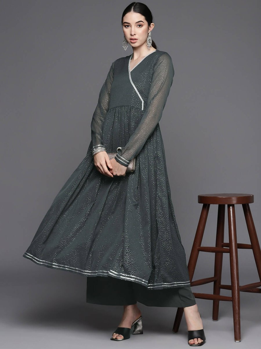 Ahalyaa Womens Kurta Set - Grey - Distacart