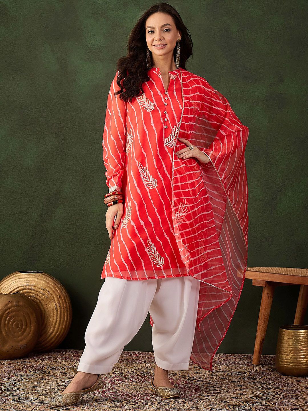 Sangria Embroidered Kurta & Palazzo With Dupatta - Distacart