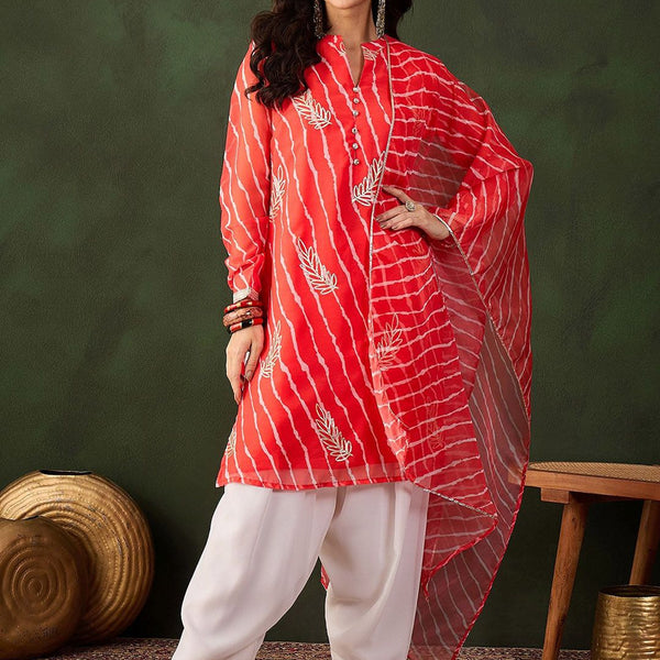 Sangria Embroidered Kurta & Palazzo With Dupatta - Distacart