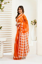 Thumbnail for Vastranavya Orange Digital Printed Linen Ready To Wear Designer Saree with Unstitched Blouse - Distacart