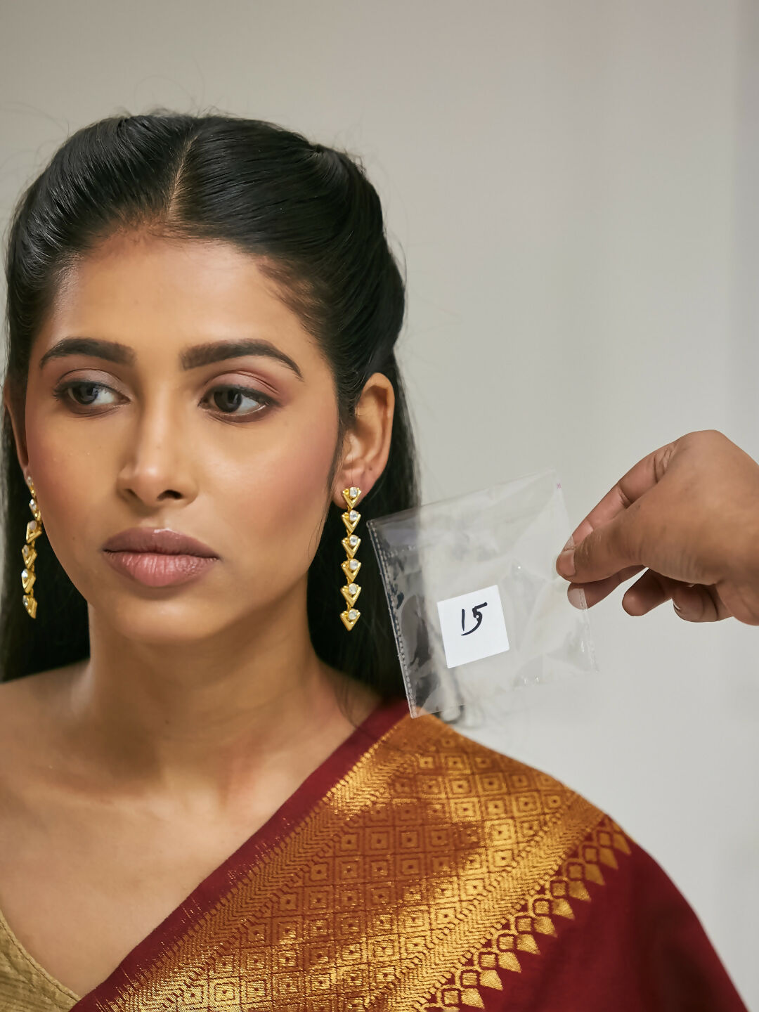 Nuyug 18K Gold-Plated Crystal Stone Studded Triangular Drop Sleek Earrings