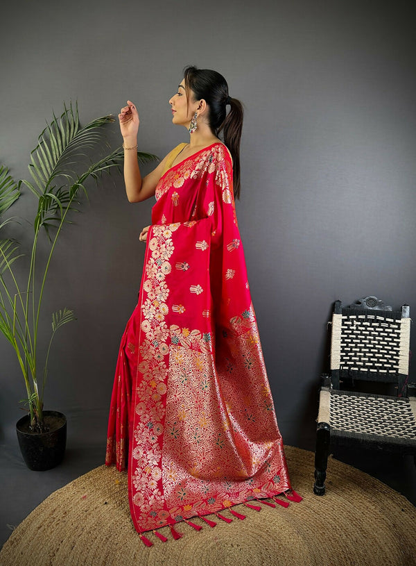 Joban Fashion Meenakari Pink Woven Soft Silk Saree