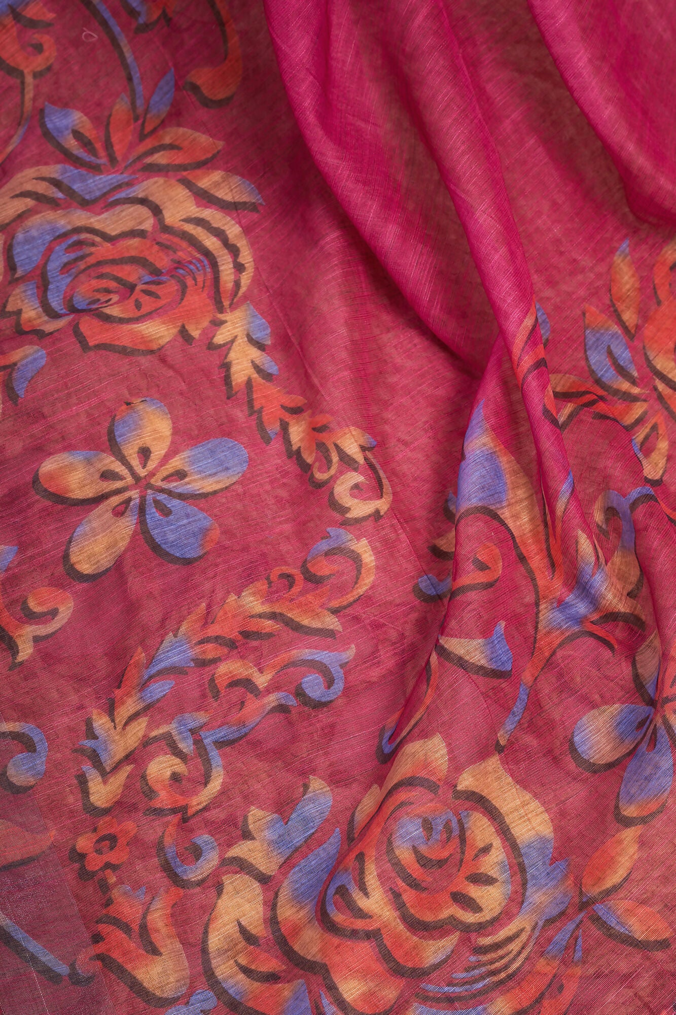 Vastranavya Pink Digital Printed Linen Ready To Wear Designer Saree with Unstitched Blouse - Distacart