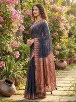 Thumbnail for Shree Shyam Fashion Navy Blue Linen Cotton Saree - Distacart