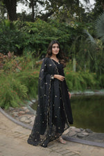 Thumbnail for Jyoti Fashion Women's Black Faux Blooming Embroidered Kurta with Trouser & Dupatta - Distacart