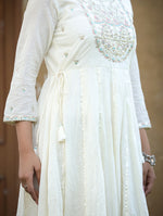 Thumbnail for Kaajh Women's White Floral Embroidered Cotton Ethnic Dress - Distacart