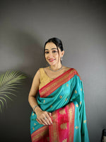 Thumbnail for Joban Fashion Sea Green Banarasi Soft Silk Woven Butti Saree