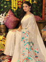 Thumbnail for Astita Linen Cotton Cream Saree