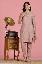Thumbnail for BulBul Women Mauve Embroidered Chanderi Kurta Set