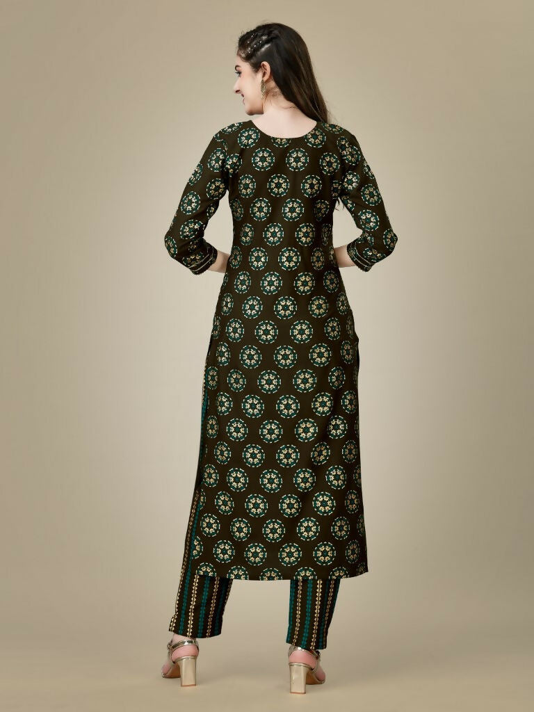 Jyoti Fashion Women's Dark Coffee Rayon Embroidered Kurta Pant Set - Distacart