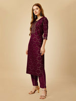 Thumbnail for Jyoti Fashion Women's Wine Viscose Rayon Embroidered Kurta Pant Set - Distacart
