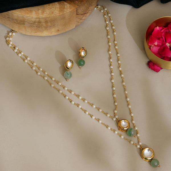 Ruby Raang Green Aventurine & Kundan Necklace with Studs - Distacart