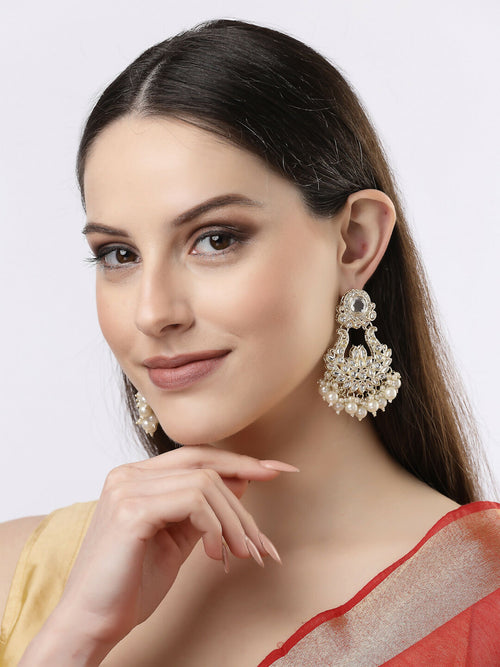 NVR Women Gold-Plated Kundan Chandbali Earrings - Distacart