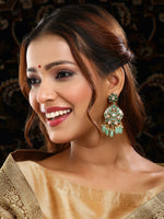 Thumbnail for Ruby Raang Gold Polished Green Kundan Earrings