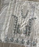 Thumbnail for KC Heavy Chiffon Silk White Hand Embroidered Straight Suit For Women Wedding - Dista