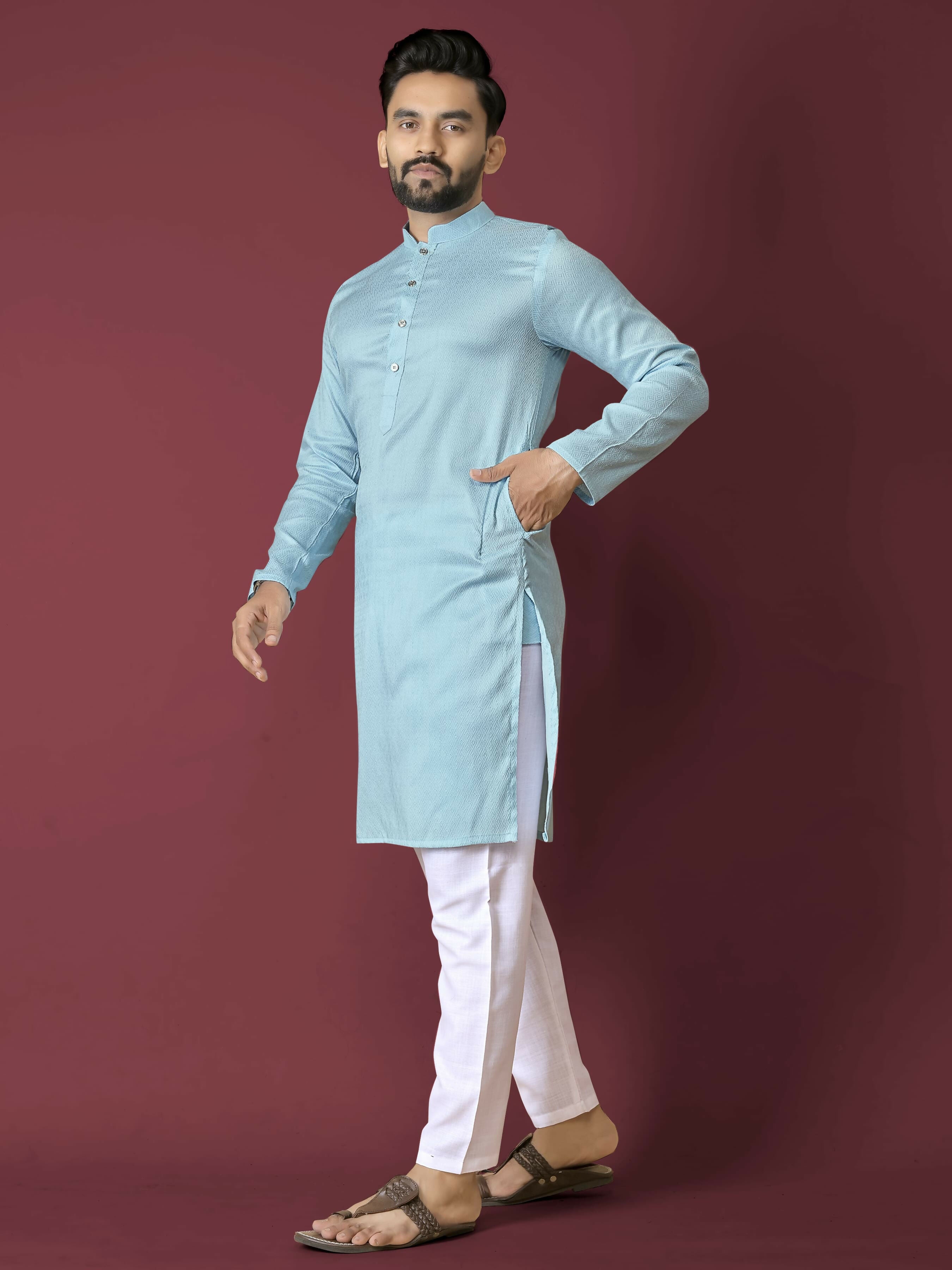 Anaita Sky Blue Solid Soft Jacquard Silk Straight Kurta - Distacart