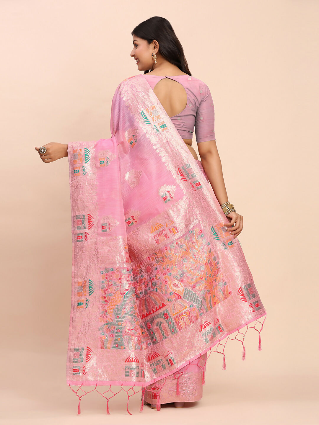 Astita Linen Cotton Pink Saree