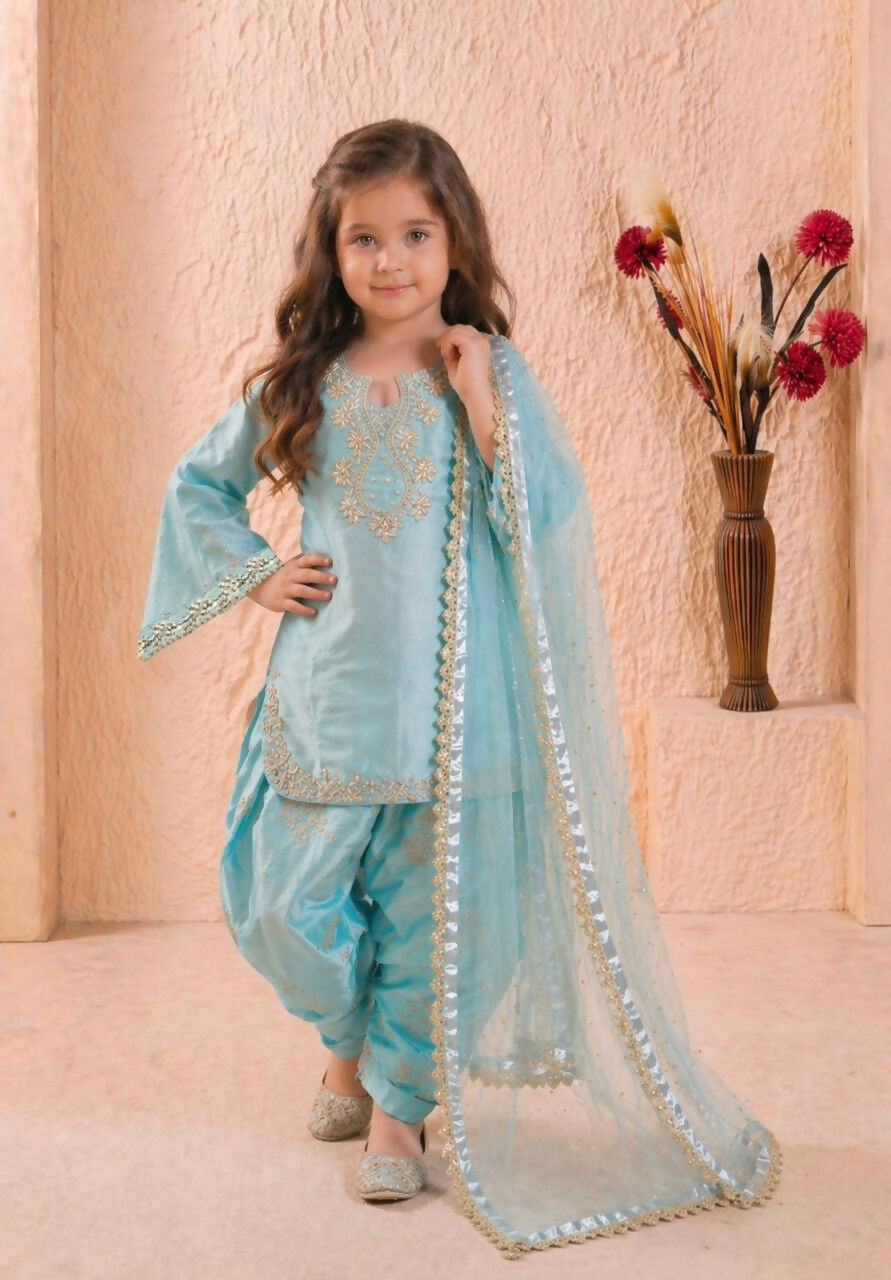Teeya Creation New Kids Latest Trendy Kurta Palazzo Set-Blue - Dista