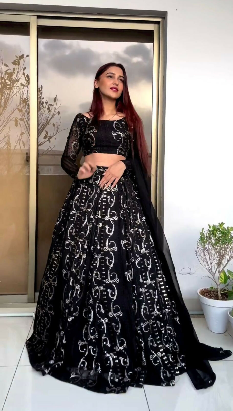 Preksha Creation Black Foux Georgette With Thread With Sequence Women Lehenga Choli - Distacart