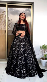 Thumbnail for Preksha Creation Black Foux Georgette With Thread With Sequence Women Lehenga Choli - Distacart