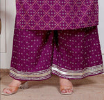 Thumbnail for Miravan Plus Size Women Cotton Magenta Gota Work Kurta With Flared Palazzo - Distacart