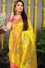 Thumbnail for Jyoti Fashion Women's Yellow Banarasi Silk Zari Woven Saree with Blouse - Distacart
