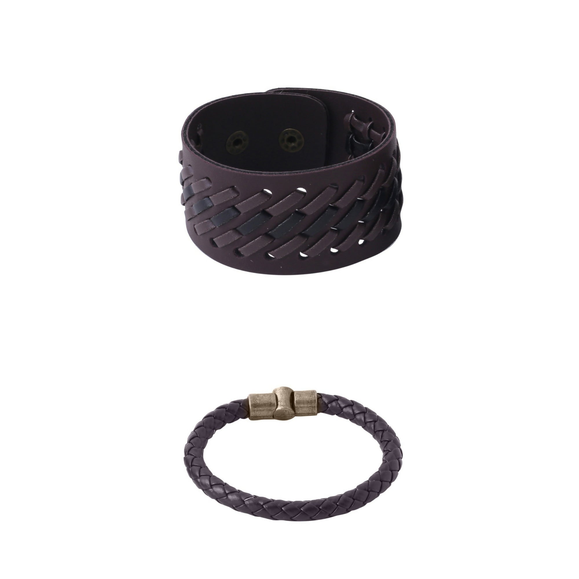 NVR Men's Set of 2 Brown Leather Bracelet - Distacart