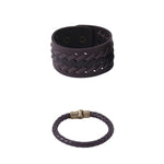 Thumbnail for NVR Men's Set of 2 Brown Leather Bracelet - Distacart