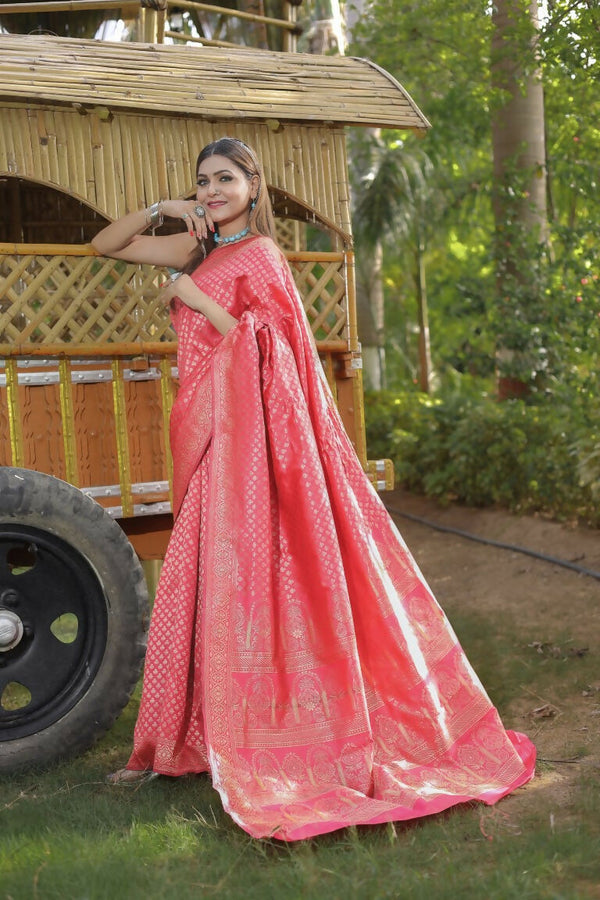 Partywear Designer Peach Banarasi Silk Fancy Saree - Starwalk - Distacart