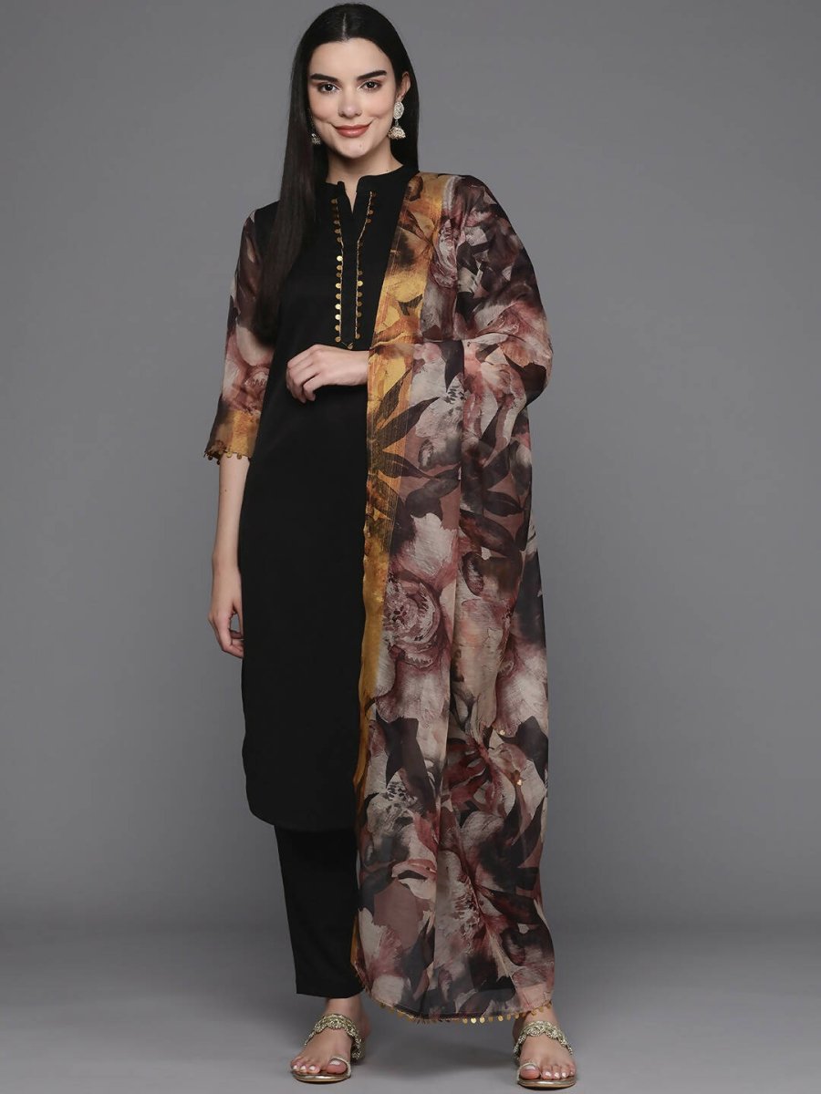 Ahalyaa Women Regular Sequinned Kurta with Trousers & With Dupatta - Black Color - Distacart