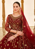 Thumbnail for Heavy Stone Embroidered Maroon Designer Anarkali Suit - Emponline - Distacart
