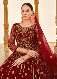Thumbnail for Heavy Stone Embroidered Maroon Designer Anarkali Suit - Emponline - Distacart