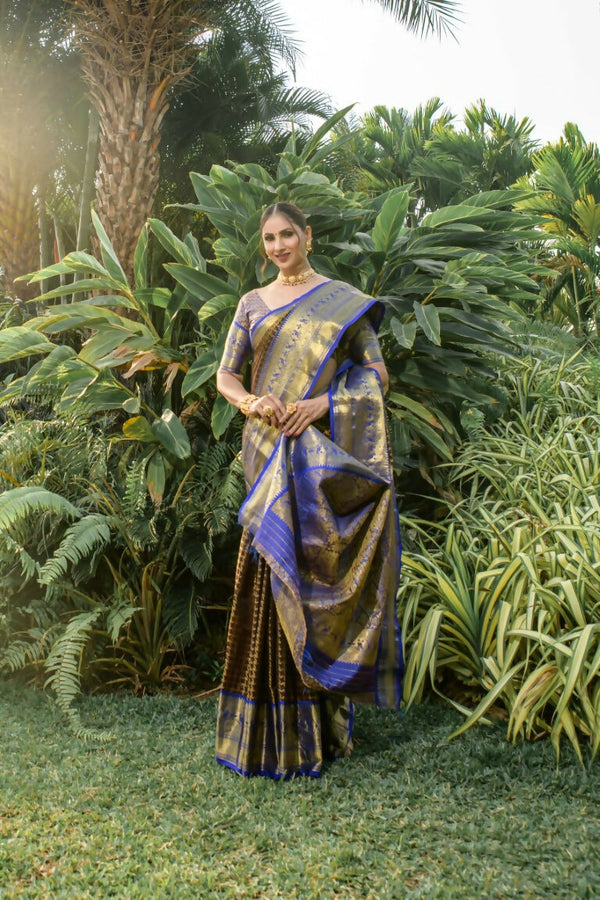 Jyoti Fashion Women's Coffee Kanjivaram Silk Zari Woven Saree with Blouse - Distacart