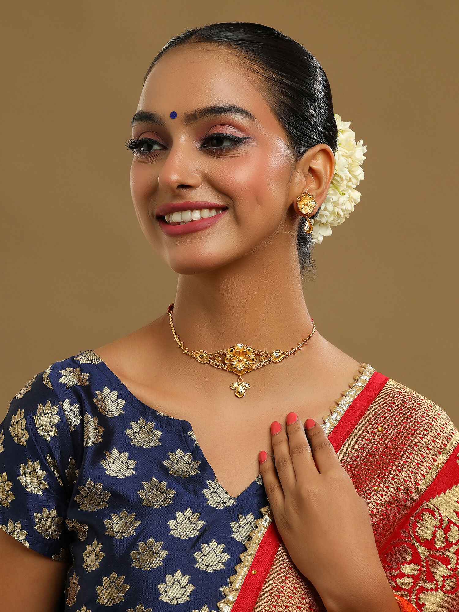 Ruby Raang Golden Traditional Choker with Studs