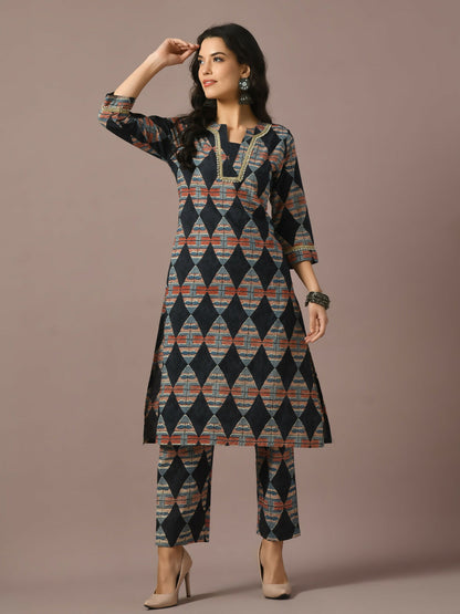 Myshka Women's Multi Printed Cotton Straight Party Kurta Set - Distacart