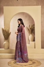 Thumbnail for Vastranavya Coffee Digital Printed Linen Ready To Wear Designer Saree with Unstitched Blouse - Distacart