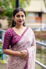 Thumbnail for Purple Pure Georgette Warli Saree with Unstitched Blouse - A2M