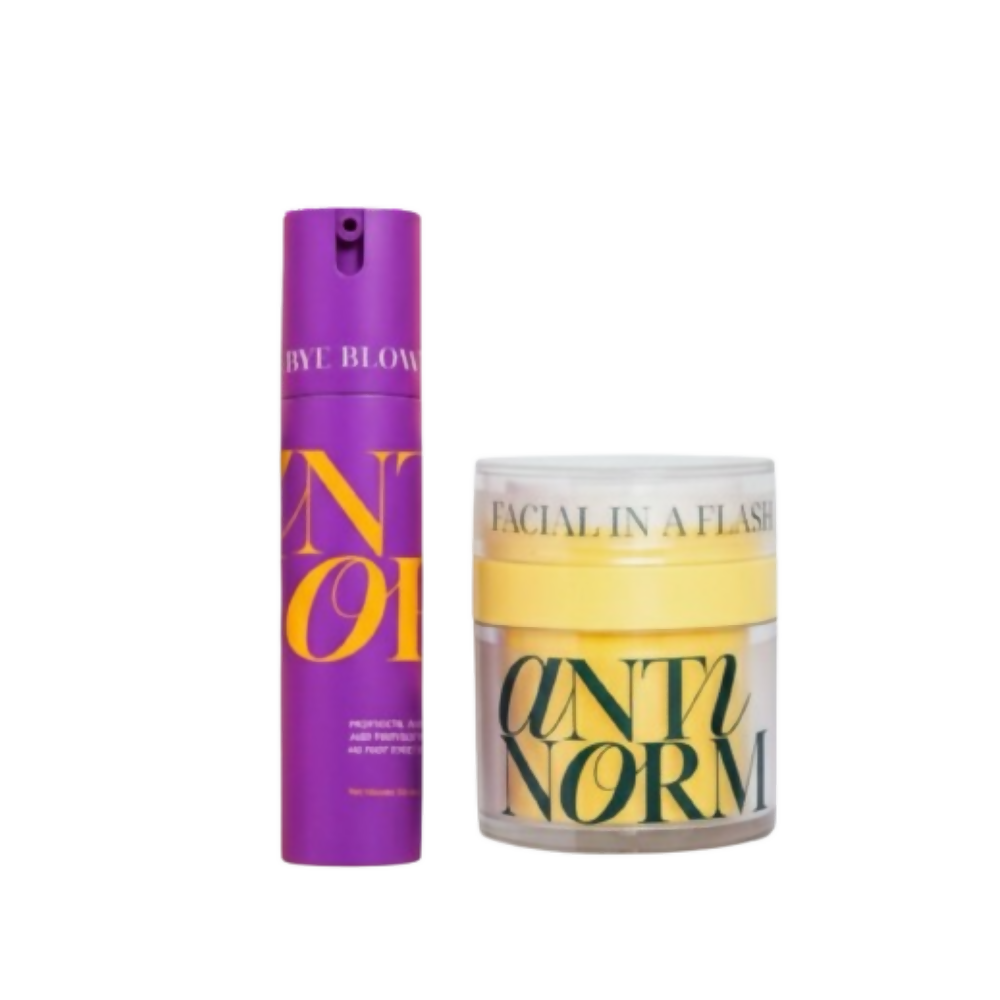 Antinorm Bye Bye Blow Dry Hair Serum and Facial In A Flash Enzyme Scrub Combo - Distacart