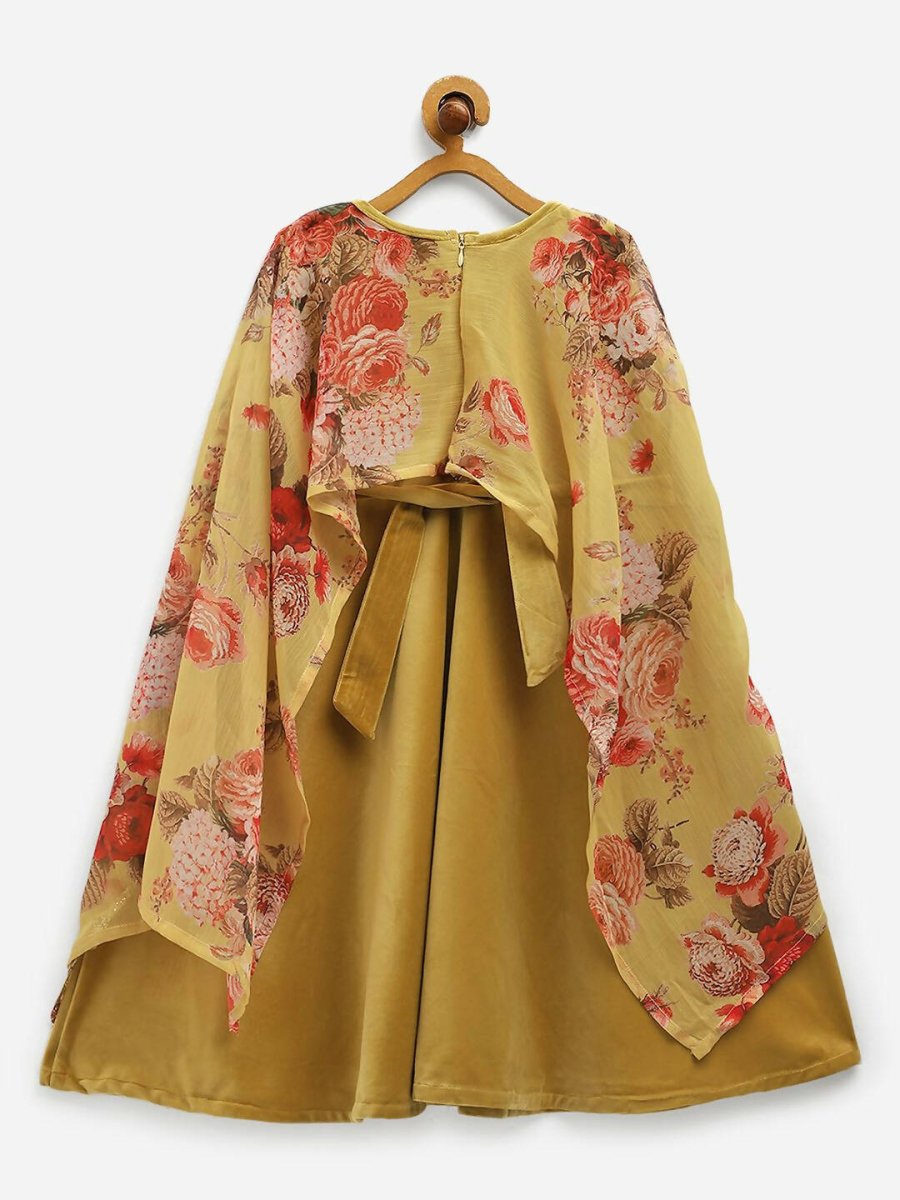 Ahalyaa Mustard Velvet Kids Dress With Attached Dupatta For Girls - Distacart